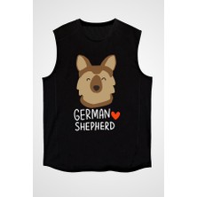 Darkhane Sevimli Alman Kurdu Siyah Unisex Kolsuz Tişört Kesik Kol T-Shirt