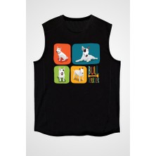 Darkhane Renkli Bull Teriyer Siyah Unisex Kolsuz Tişört Kesik Kol T-Shirt
