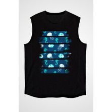 Darkhane Deniz Canlıları Siyah Unisex Kolsuz Tişört Kesik Kol T-Shirt