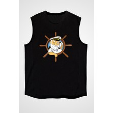 Darkhane Kaptan Siyah Unisex Kolsuz Tişört Kesik Kol T-Shirt