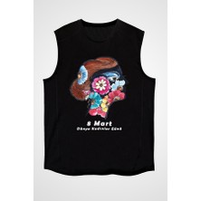 Darkhane 8 Mart Dünya Kadınlar Günü Siyah Unisex Kolsuz Tişört Kesik Kol T-Shirt