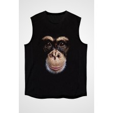 Darkhane Maymun Siyah Unisex Kolsuz Tişört Kesik Kol T-Shirt