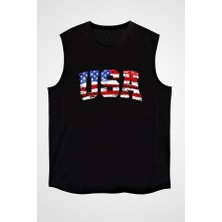 Darkhane Abd Usa Amerika Siyah Unisex Kolsuz Tişört Kesik Kol T-Shirt