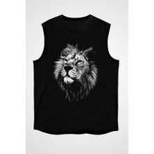 Darkhane Aslan Siyah Unisex Kolsuz Tişört Kesik Kol T-Shirt