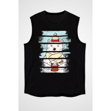 Darkhane Kahve Içen Kutup Ayısı Siyah Unisex Kolsuz Tişört Kesik Kol T-Shirt