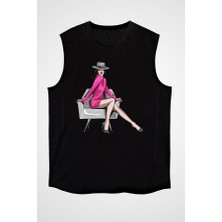Darkhane Fushia Tarzı Siyah Unisex Kolsuz Tişört Kesik Kol T-Shirt