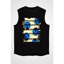 Darkhane Mavi Uğur Böceği Siyah Unisex Kolsuz Tişört Kesik Kol T-Shirt