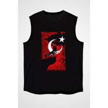 Darkhane Türkiye Uluyan Kurt Siyah Unisex Kolsuz Tişört Kesik Kol T-Shirt