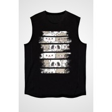 Darkhane Cute Sevimli Ayıcıklar Siyah Unisex Kolsuz Tişört Kesik Kol T-Shirt