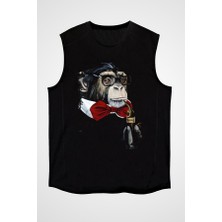 Darkhane Profesör Maymun Siyah Unisex Kolsuz Tişört Kesik Kol T-Shirt