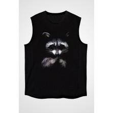 Darkhane Rakun Siyah Unisex Kolsuz Tişört Kesik Kol T-Shirt