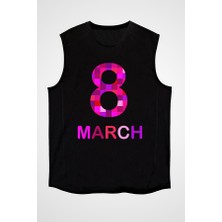 Darkhane 8 Mart Dünya Kadınlar Günü Siyah Unisex Kolsuz Tişört Kesik Kol T-Shirt