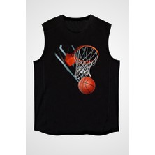Darkhane Basketbol Potası Siyah Unisex Kolsuz Tişört Kesik Kol T-Shirt
