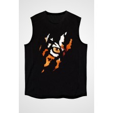 Darkhane Kaplan Gözü Siyah Unisex Kolsuz Tişört Kesik Kol T-Shirt
