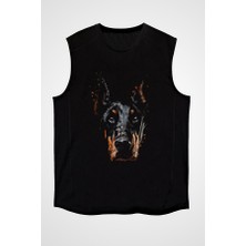 Darkhane Şirin Doberman Siyah Unisex Kolsuz Tişört Kesik Kol T-Shirt