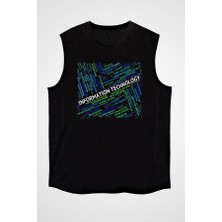 Darkhane Bilgisayar Programcısı Siyah Unisex Kolsuz Tişört Kesik Kol T-Shirt