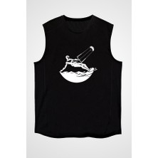 Darkhane Uçurtma Kayağı - Kite Board Siyah Unisex Kolsuz Tişört Kesik Kol T-Shirt