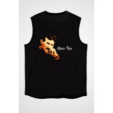 Darkhane Nikola Tesla Portre Siyah Unisex Kolsuz Tişört Kesik Kol T-Shirt