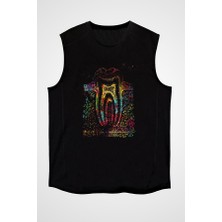 Darkhane Diş Diyagramı Diş Hekimi Siyah Unisex Kolsuz Tişört Kesik Kol T-Shirt