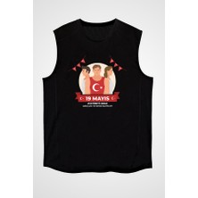 Darkhane 19 Mayıs Atatürk'ü Anma, Gençlik ve Spor Bayramı Siyah Unisex Kolsuz Tişört Kesik Kol T-Shirt