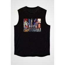 Darkhane Times Square Siyah Unisex Kolsuz Tişört Kesik Kol T-Shirt