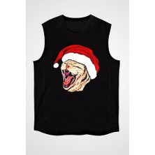 Darkhane Yeni Yıl Kedi Siyah Unisex Kolsuz Tişört Kesik Kol T-Shirt