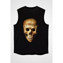 Darkhane Gerçekçi Kurukafa Siyah Unisex Kolsuz Tişört Kesik Kol T-Shirt