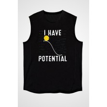 Darkhane Fizik Potansiyel Enerji Siyah Unisex Kolsuz Tişört Kesik Kol T-Shirt