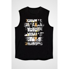 Darkhane Kedi Patileri  Siyah Unisex Kolsuz Tişört Kesik Kol T-Shirt