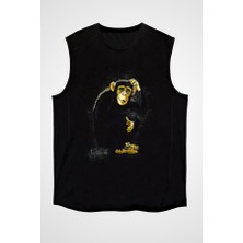 Darkhane Düşünen Maymun Siyah Unisex Kolsuz Tişört Kesik Kol T-Shirt