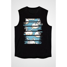 Darkhane Tavşan Siyah Unisex Kolsuz Tişört Kesik Kol T-Shirt