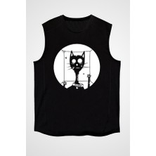 Darkhane Schrödingerin Kedisi Kutuda Siyah Unisex Kolsuz Tişört Kesik Kol T-Shirt