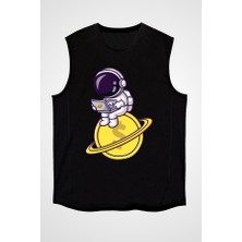 Darkhane Kripto Astronot Siyah Unisex Kolsuz Tişört Kesik Kol T-Shirt