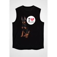 Darkhane Dobermanları Seviyorum Siyah Unisex Kolsuz Tişört Kesik Kol T-Shirt