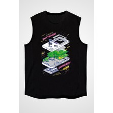 Darkhane Retro Gameboy Siyah Unisex Kolsuz Tişört Kesik Kol T-Shirt