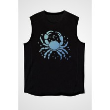 Darkhane Yengeç Burcu Siyah Unisex Kolsuz Tişört Kesik Kol T-Shirt