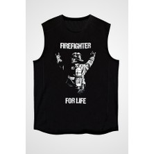 Darkhane Itfaiyeci Siyah Unisex Kolsuz Tişört Kesik Kol T-Shirt