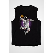 Darkhane Basketbolcu Smaç Astronot Siyah Unisex Kolsuz Tişört Kesik Kol T-Shirt