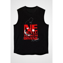 Darkhane Ne Mutlu Türküm Diyene Siyah Unisex Kolsuz Tişört Kesik Kol T-Shirt