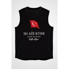 Darkhane 30 Ağustos Zafer Bayramı Siyah Unisex Kolsuz Tişört Kesik Kol T-Shirt