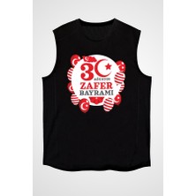Darkhane 30 Ağustos Zafer Bayramı Siyah Unisex Kolsuz Tişört Kesik Kol T-Shirt