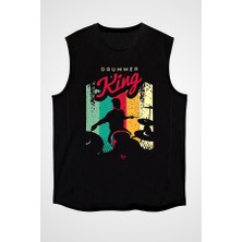 Darkhane Kral Baterist Siyah Unisex Kolsuz Tişört Kesik Kol T-Shirt