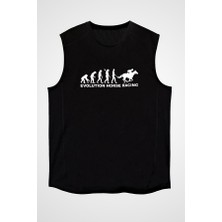 Darkhane At Yarışı - Horse Race Siyah Unisex Kolsuz Tişört Kesik Kol T-Shirt