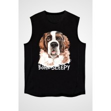 Darkhane Uyumak Için Doğmuş Saint Bernard Siyah Unisex Kolsuz Tişört Kesik Kol T-Shirt