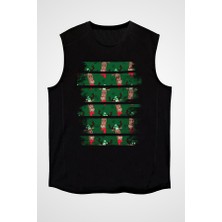Darkhane Geyik Siyah Unisex Kolsuz Tişört Kesik Kol T-Shirt