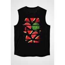 Darkhane Karpuz Siyah Unisex Kolsuz Tişört Kesik Kol T-Shirt
