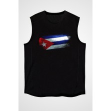 Darkhane Küba - Cuba Siyah Unisex Kolsuz Tişört Kesik Kol T-Shirt