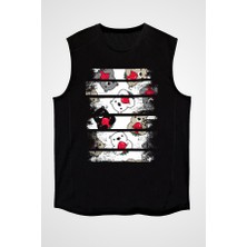 Darkhane Çilekli Ayıcıklar Siyah Unisex Kolsuz Tişört Kesik Kol T-Shirt