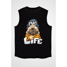 Darkhane Pug Life Siyah Unisex Kolsuz Tişört Kesik Kol T-Shirt