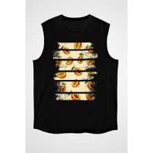 Darkhane Şeftali Siyah Unisex Kolsuz Tişört Kesik Kol T-Shirt